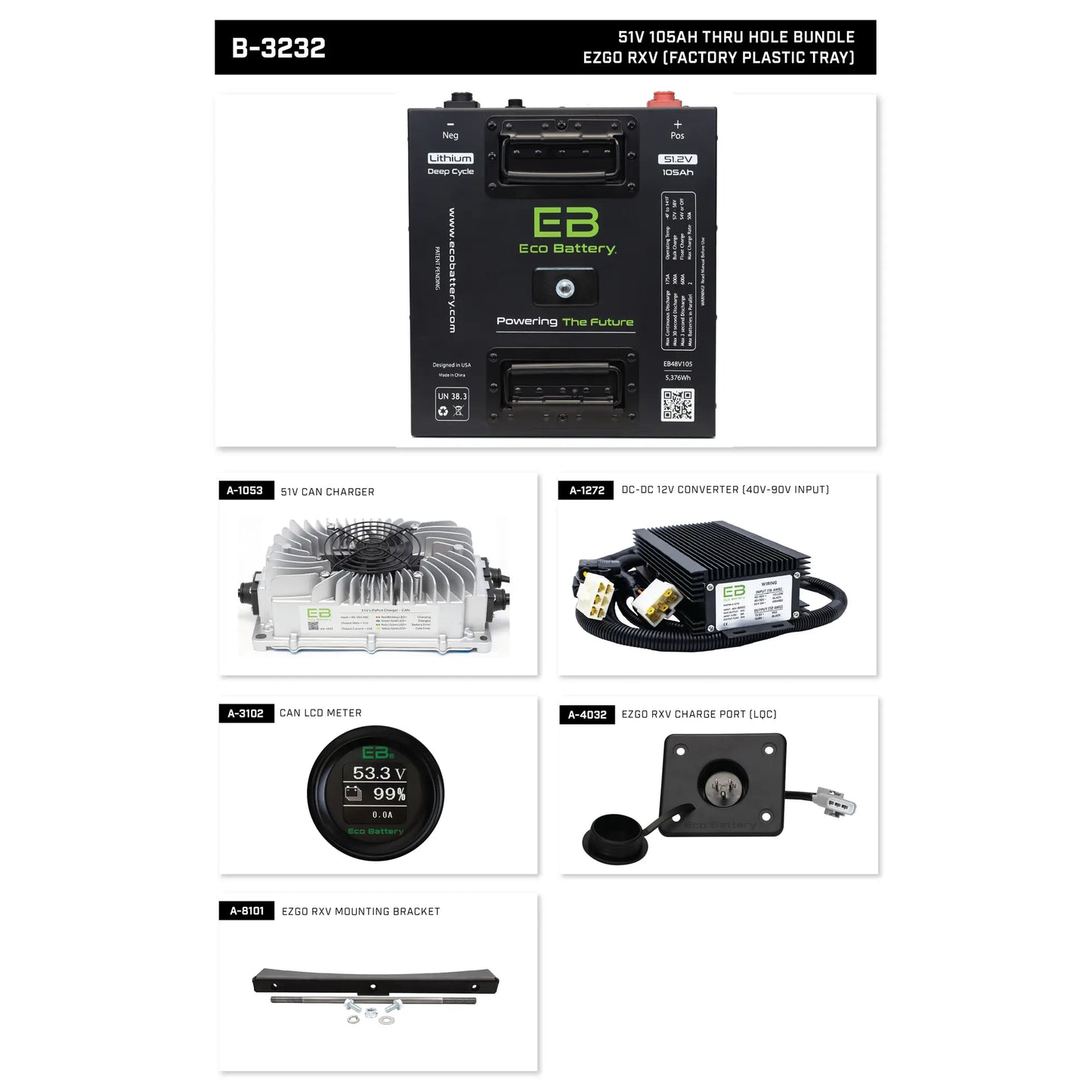 Eco Battery 48V - 105AH "Thru Hole" Lithium Battery Bundle