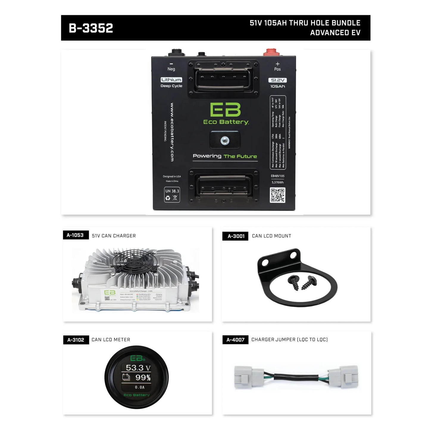 Eco Battery 48V - 105AH "Thru Hole" Lithium Battery Bundle