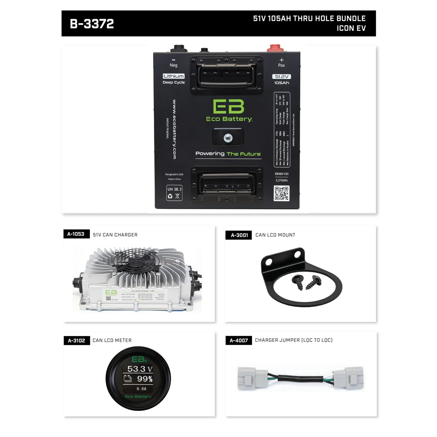 Eco Battery 48V - 105AH "Thru Hole" Lithium Battery Bundle