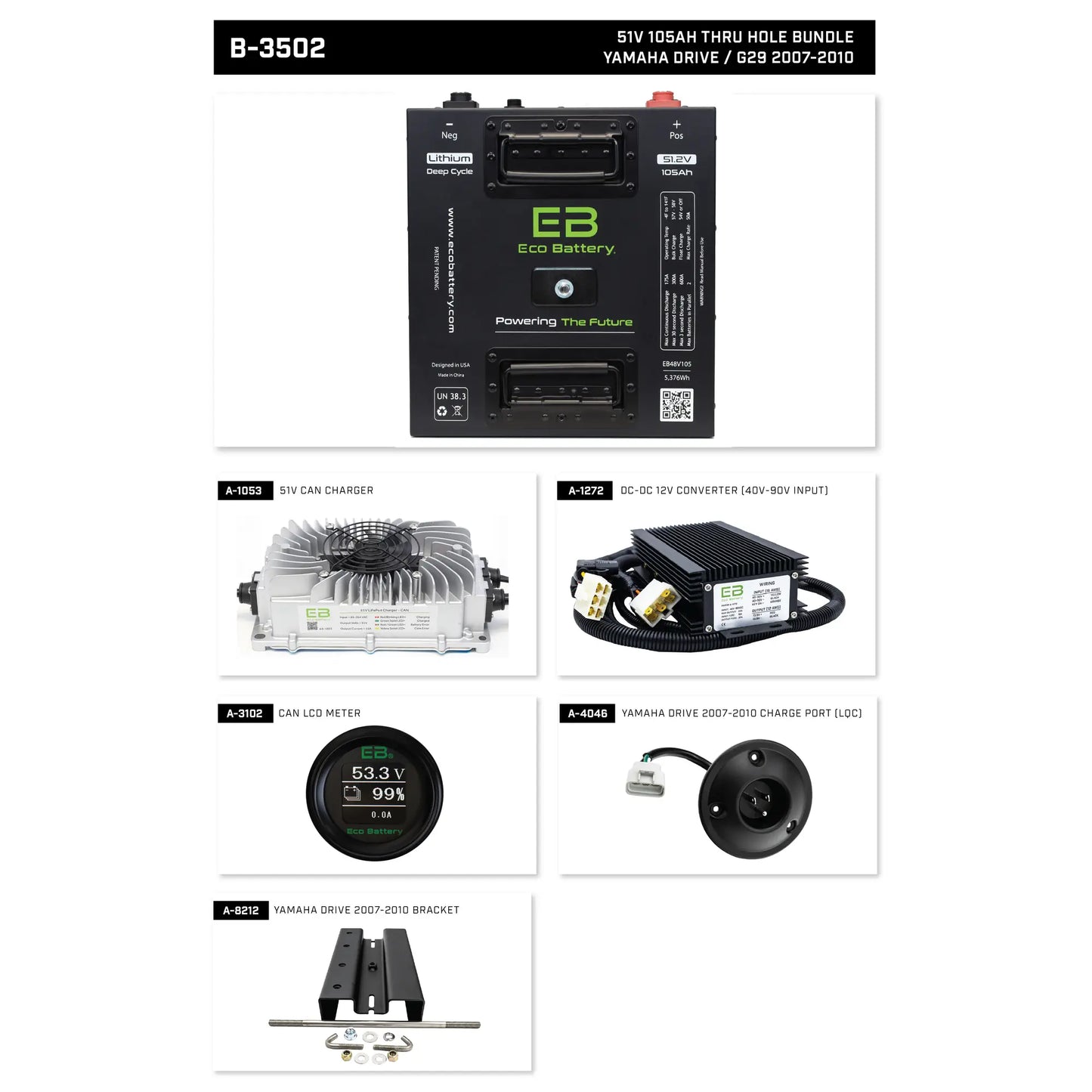 Eco Battery 48V - 105AH "Thru Hole" Lithium Battery Bundle