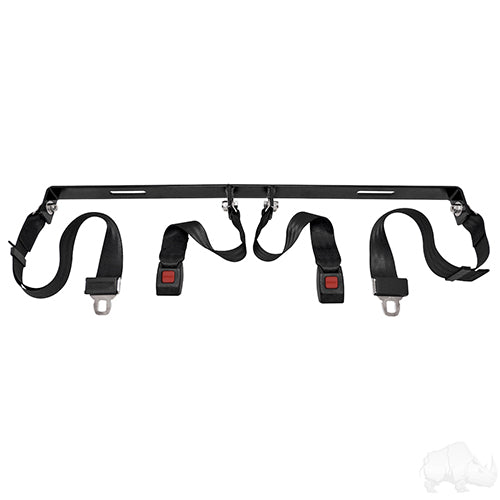 Seat Belt Kit includes: (2) 60" Fully Extended Lap Seat Belts, Bracket and Hardware